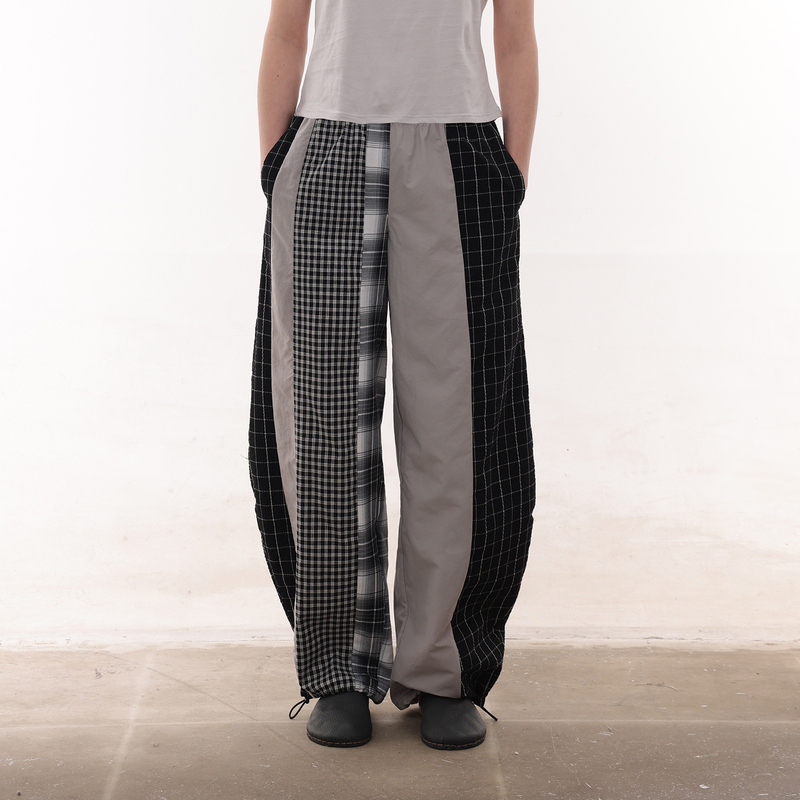 [Same Style as Zhou Yutong] Loge 32 Loose Plaid Patchwork Long Pants Cotton Drawstring Cuffed Casual Pants 26 Summer