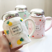 Creative pineapple mirror cover ceramic Mark Cup cute male Lady office drinking water Cup hand Cup Bubble Milk