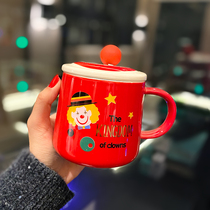 Ceramic clown Cup with lid spoon household water Cup male large capacity creative personality trend breakfast milk oatmeal Cup