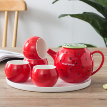 Cute cold kettle set creative home living room bone ceramic set water cup fruit tea set tropical tray