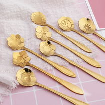 Golden cherry blossom stainless steel spoon mixing spoon coffee spoon