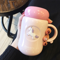 ins Unicorn Girl heart mug ceramic water cup with lid leak-proof Cup cute Korean cartoon office