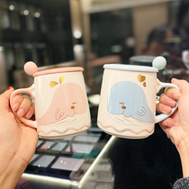 Whale Cup couple pair of ceramic cup with lid spoon creative cute girl heart home mug