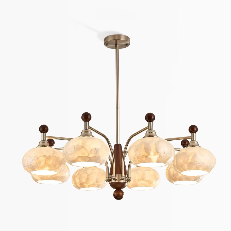 Second-Hand Creative and Unique Real Shell Lampshade Chandelier, High-End Sand Nickel Color Chandelier for Living Room, Bedroom, and Cream-Style Dining Room