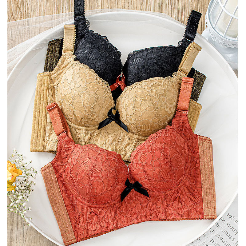 Thin top and bottom thick sexy bra with lace side adjustable breasts women's push-up anti-sagging anti-sagging underwear