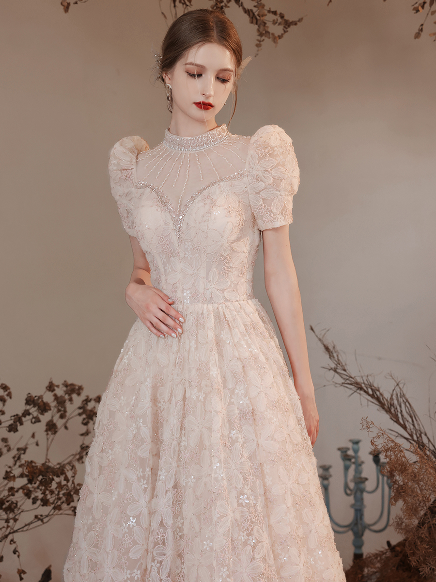 Evening dress for princess, lace wedding dress, puff sleeves Evening dress for princess, lace wedding dress, puff sleeves