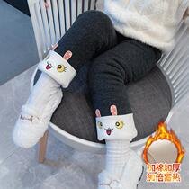 Female treasure plus velvet leggings outside wear winter girls 2021 new thick cotton pants infant child warm long pants