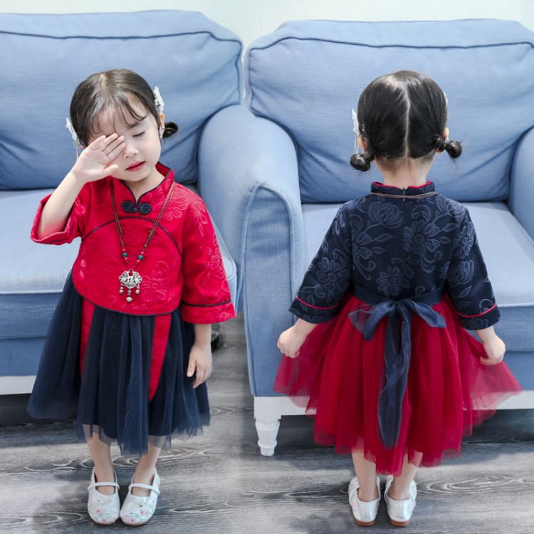 Girl's Chinese Wind Dress Spring Dress Woman Baby Grabbing Weekly Gown Retro Skirt Little Girl Super Fairy Improved Dont Dress