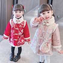 Girls thickened cheongsam winter clothes baby grab one-year dress Tang dress Hanfu Chinese new year dress baby new year dress
