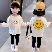 Kids Smiley Long Sleeves T-Shirt Spring and Autumn Girls White Versatile Tops Leggings Baby Girl 2022 New Clothes 3