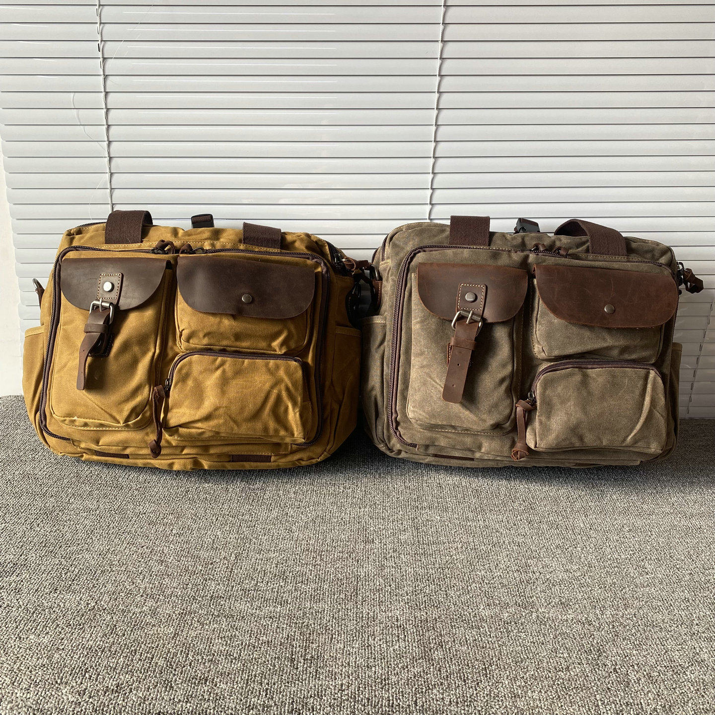 レトロなヨーロッパとアメリカンスタイルのオイルワックスキャンバスクレイジーホースカウハイドメンズメッセンジャーバッグクロスボディハンドバッグブリーフケースモーターサイクルサイドバッグ