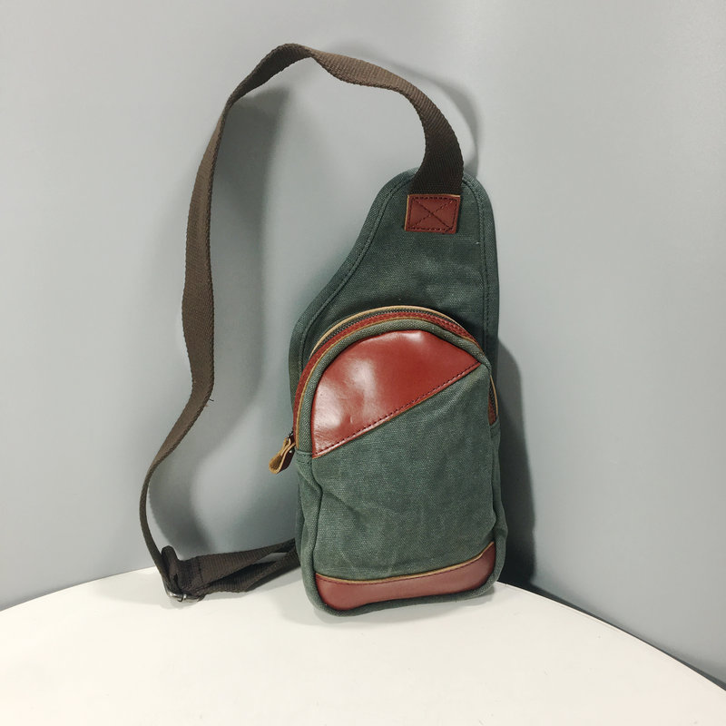 Foreign Trade Chest Bag Canvas Crazy Horse Leather Small Backpack Casual Shoulder Messenger Bag Retro Men and Women Chest Small Backpack Tide Brand