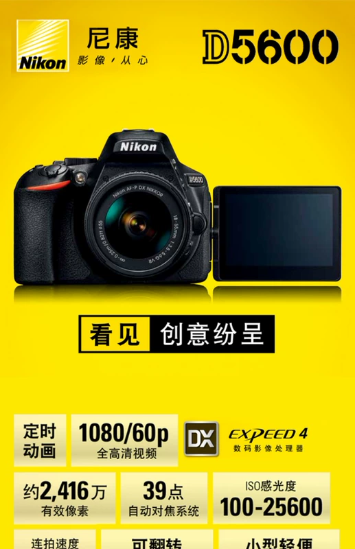 Máy ảnh DSLR Máy ảnh kỹ thuật số Nikon / Nikon D5600 HD Du lịch gia đình ở cấp nhập cảnh Có sẵn với 18-55 - SLR kỹ thuật số chuyên nghiệp