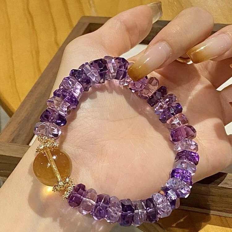 Natural Amethyst Uruguayan Faceted Crystal Bracelet, Yellow Crystal for Good Luck, Suitable for the Year of Birth, Exam Success, Gift for Girlfriend