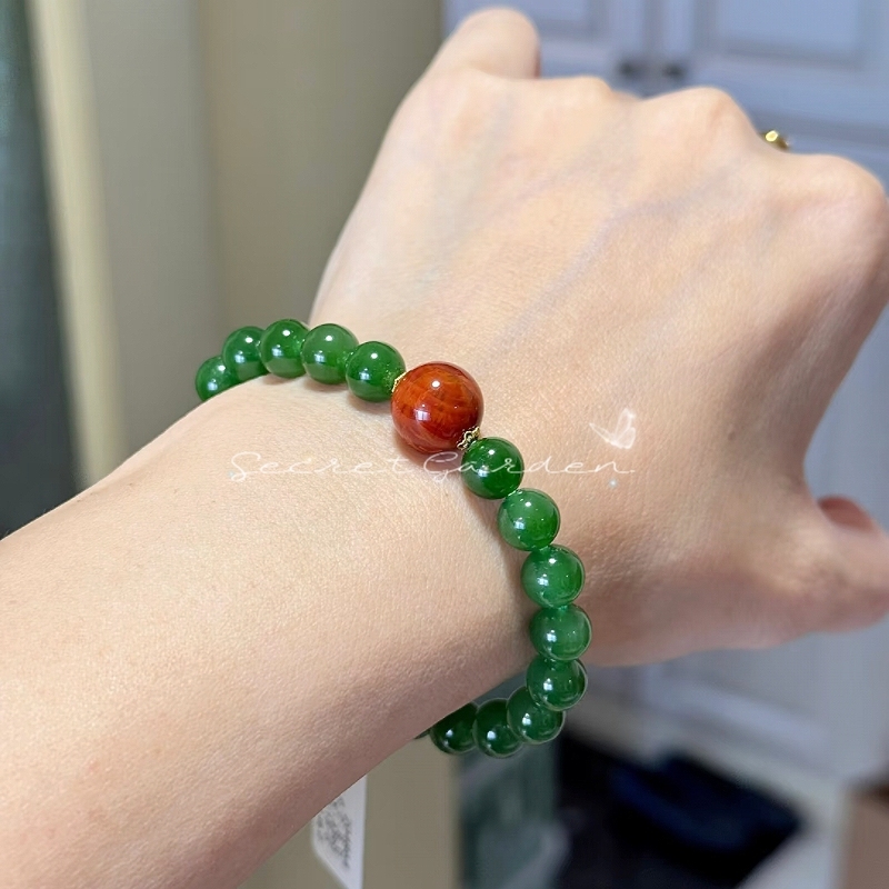 Natural Green Agate and Southern Red Agate Single-Circle Bracelet, Red Agate Bracelet for Attracting Wealth and Good Luck, Mother's Day Birthday Gift