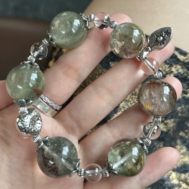 Natural Green Phantom Crystal Bracelet, White Crystal Bracelet, Green Crystal for Attracting Wealth and Good Luck, a Valentine's Day Gift for Your Girlfriend