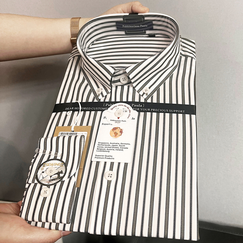 Pahk 100% Cotton Commuter Business 200-Count Short-Sleeved Shirt, No-Iron Men's All-Cotton Long-Sleeved Striped Plaid Shirt