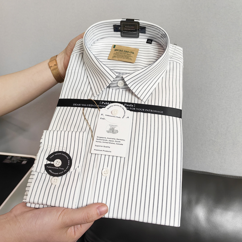 Authentic 200-Count High-End Short-Sleeved Men's Long-Sleeved Plaid Striped Business Shirts, Pure Cotton, Non-Iron Formal Shirts