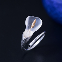 S925 silver crystal horseshoe lotus ring female ancient wind retro temperament Hanfu palace Classical Chinese wind forefinger ring