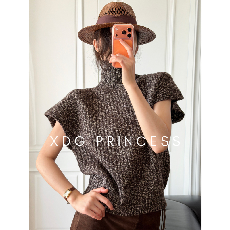 Lazy Retro! 100% Sheep Wool Turtleneck Knitted Short-Sleeved Sweater for Women in Autumn and Winter, Old Money Style Layered Vest Top
