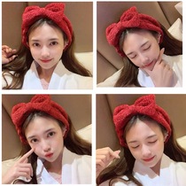 Japanese cute and sweet big bow soft girly hair tie for face washing and makeup removal elastic headband