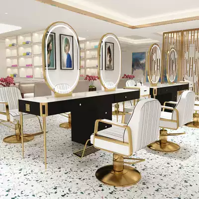Net celebrity hair salon mirror table Hair salon special hot dyeing floor single-sided double-sided mirror table LED mirror with lamp hair mirror