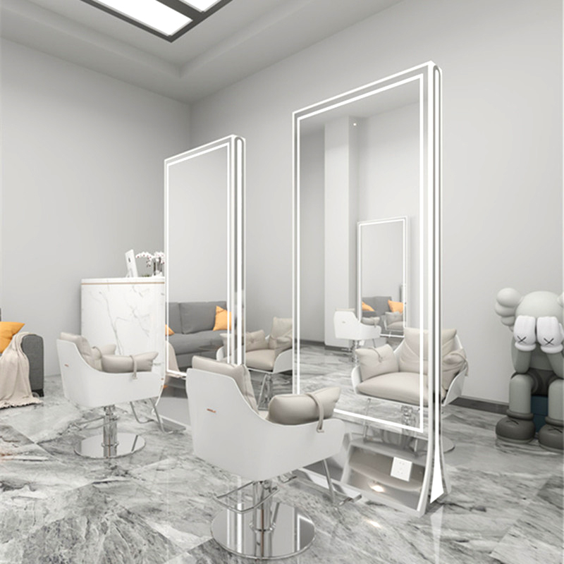 Net red shop mirror mirror with lamp stainless steel hairdressing mirror dedicated single-sided floor-to-ceiling hair cutting mirror