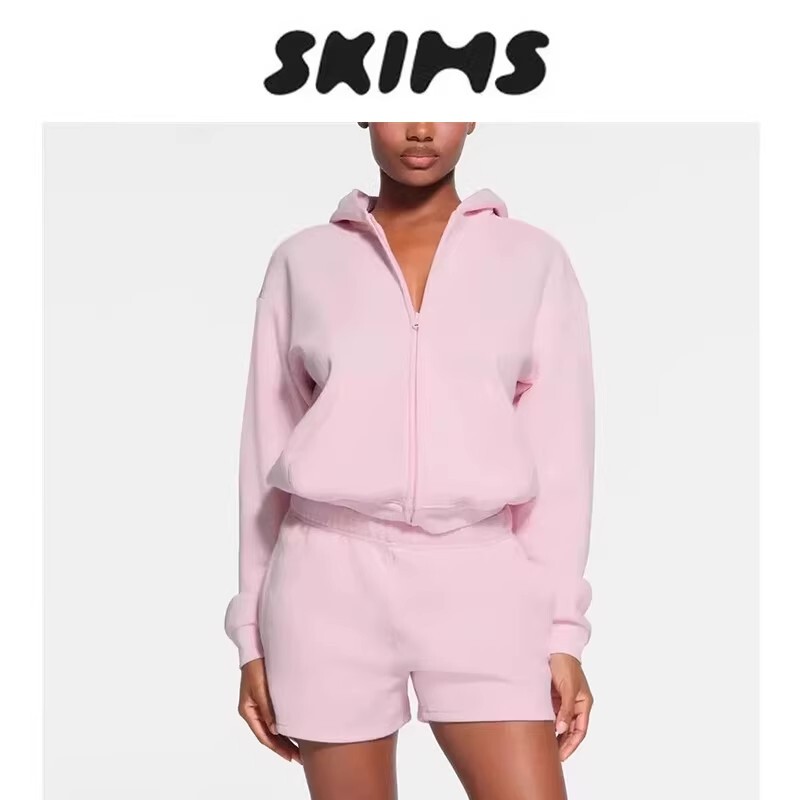 [in Stock] Skims Sweatshirt and Sweatpants Cotton Fleece Classic Versatile Kangaroo Pocket Loose Hooded Set