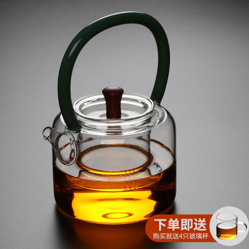 Glass Cooking Tea Ware Thickened Large Capacity Steam Teapot Steam Black Crystal Furnace Suit Burning Water Wellness Pot fully automatic home