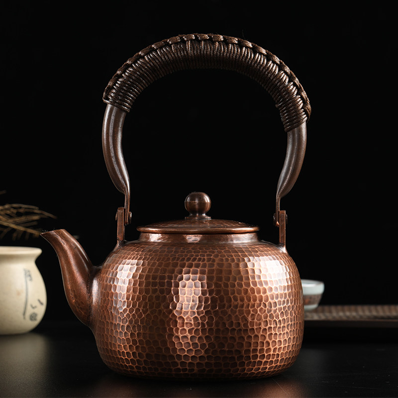 Handmade master Lao Wu Hand in imitation ancient red copper pot pure copper burning water pot pure tea set thickened copper pot tea art big teapot