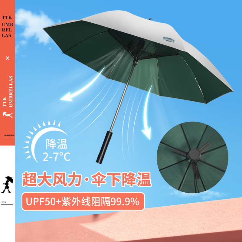 German Ttk Fan Umbrella with Super Strong Wind Power, Cooling Umbrella with Fan, Sun Protection, Uv Protection, Sunshade Umbrella