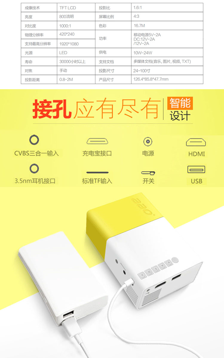 Máy chiếu điện thoại di động mới mini micro wifi không dây cầm tay rạp chiếu phim gia đình 3D HD