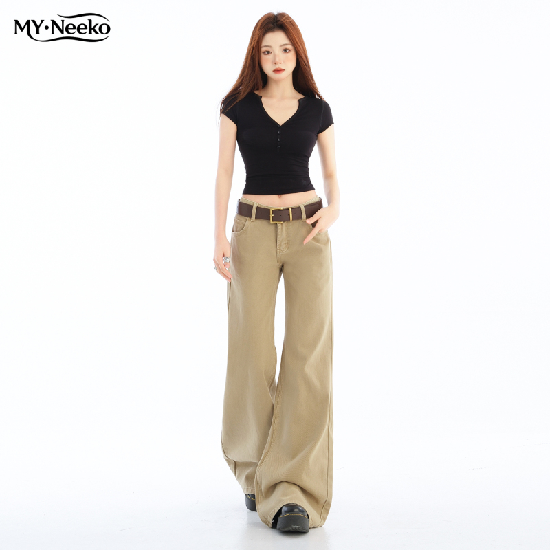 My Neeko American-Style Khaki Low-Waist Slim-Fit Flared Jeans for Women 2026 New Model Loose Pants