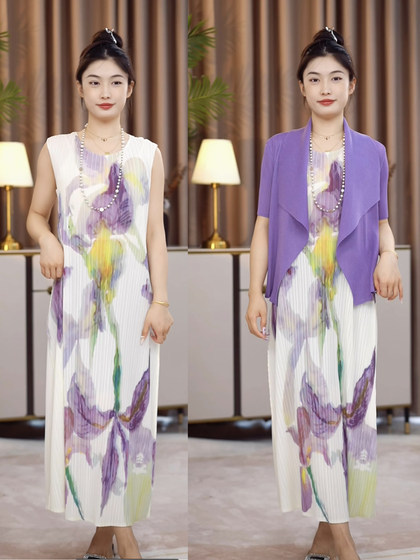 锦妃妈妈春装夏装中老年褶皱大码女装端庄大气裙子气质连衣裙套装