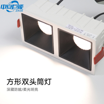 LED Double head square spotlight recessed concealed ceiling downlight anti-glare living room bedroom aisle background wall lighting