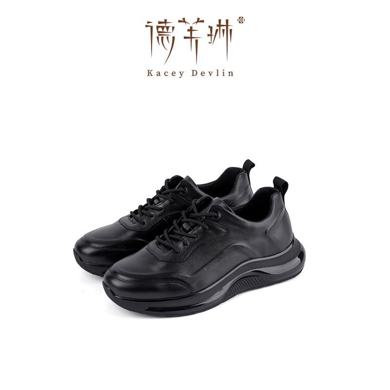 Dovelin Deer Leather Sports Casual Shoes for Men, Black Warrior Dad Shoes Style, All-Black Running Shoes Kd1307