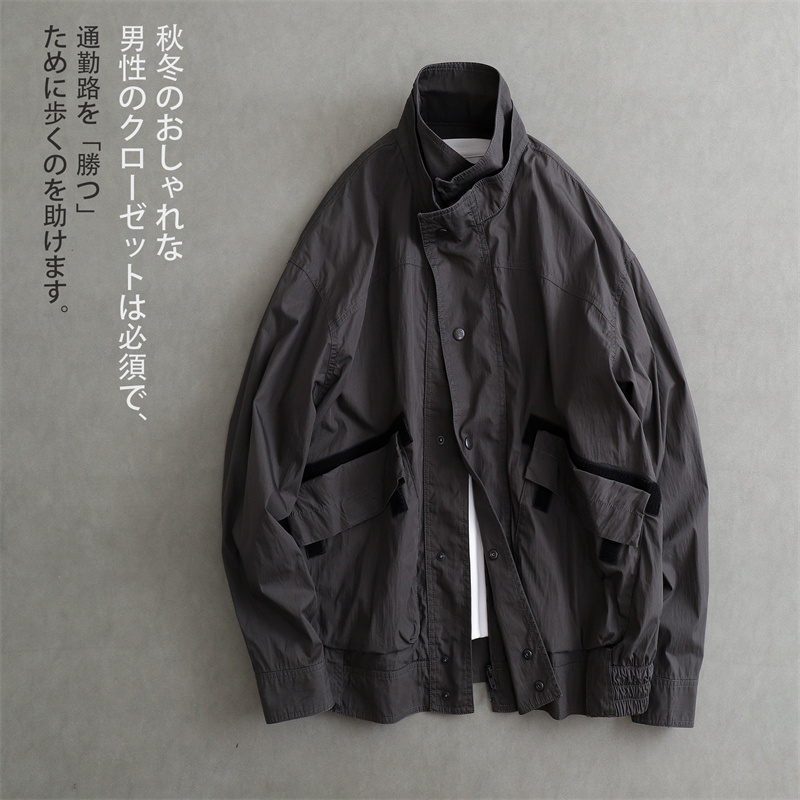 Spring New Japanese Retro Trendy Fashion Versatile Workwear Style Stand Collar Long Sleeve Jacket Men's Coat