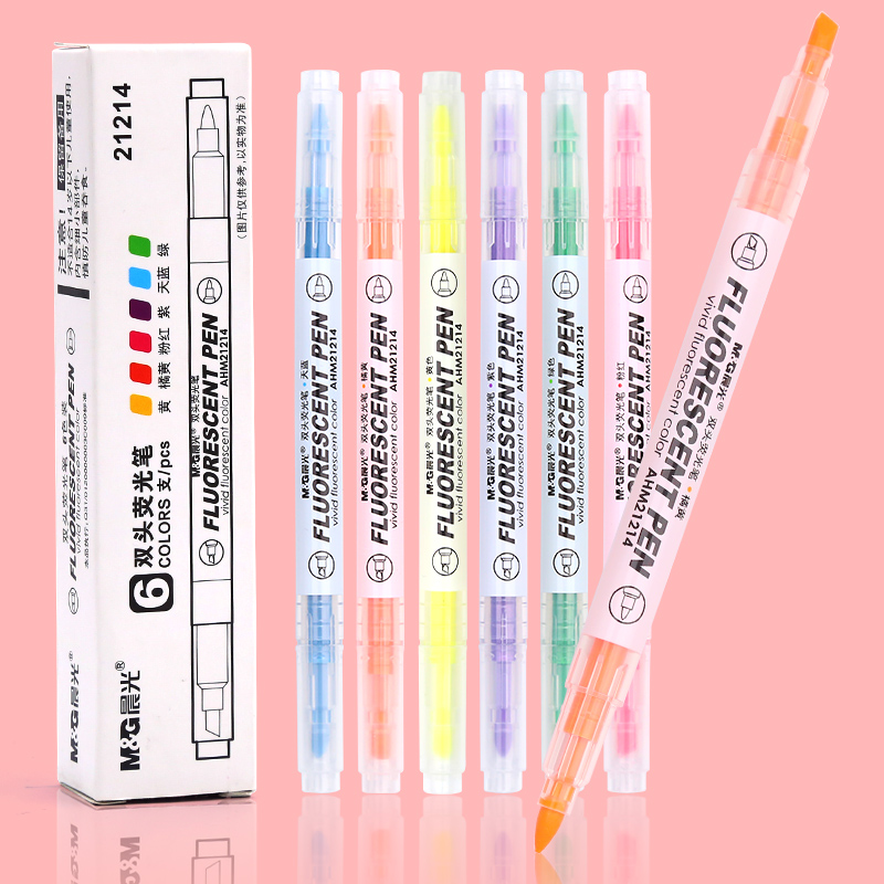 Morning light double-headed fluorescent pen Student hand account pen set of flavor marking pen Focus flavor Candy color single-headed thickness silver pen Word scribing pen 6-color color press fluorescent marker pen