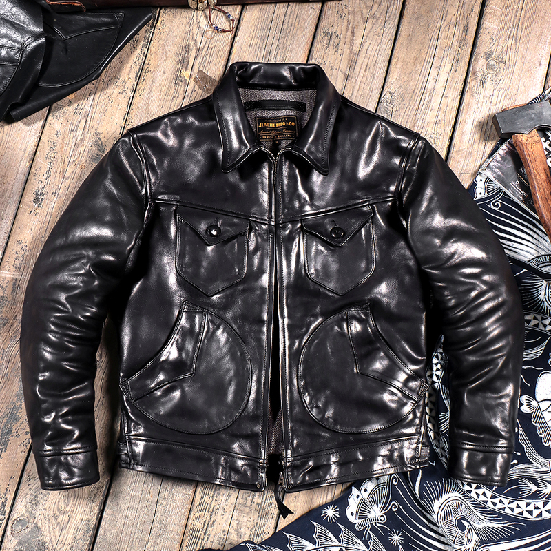 1.6mm Graduated Edition Mendoza Washed Vintage Uncoated Vegetable-Tanned Horsehide Leather Jacket for Men, Rancher Jacket