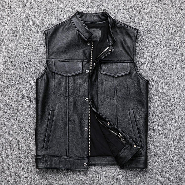 Autumn New Style First-Layer Cowhide Motorcycle Vest Men's Genuine Leather Sleeveless Leather Jacket