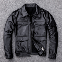 Cotton new first layer cowhide mens leather leather jacket short lapel large size Air Force pilot leather jacket jacket