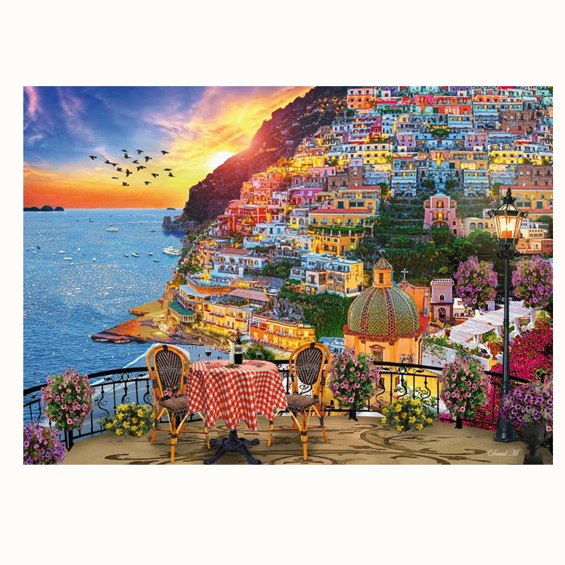 New printed French DMC cross embroidered living room European-style oil painting scenery Positano's dinner