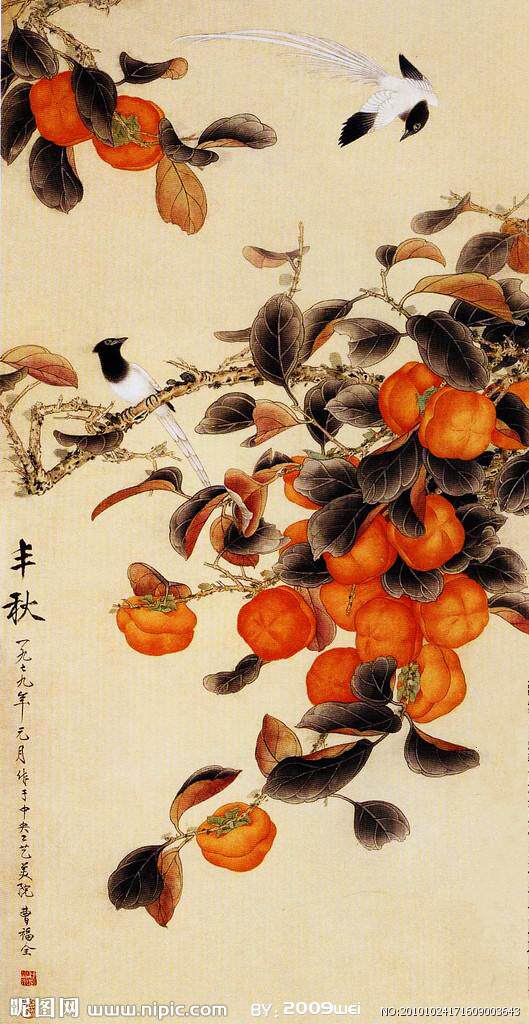 New precision printing dmc cross stitch monopoly living room entrance large painting Feng Qiu persimmon figure auspicious wishful thinking