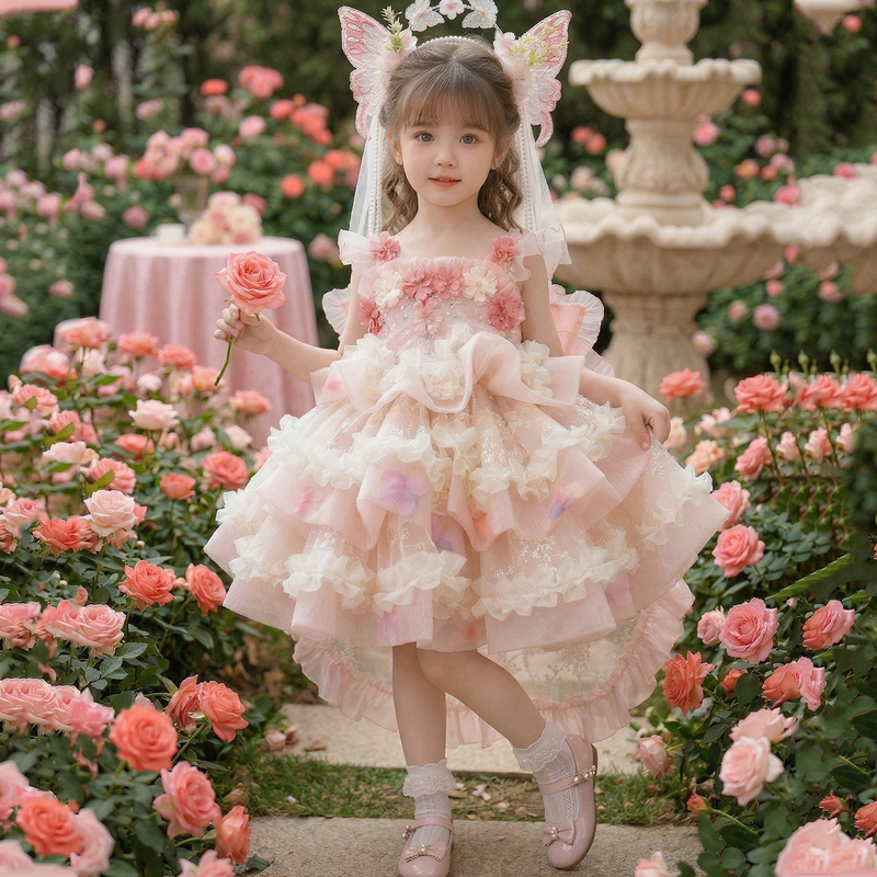 Girls' High-End Floral Lolita Dress, Sweet Summer Little Girl's Cake Tutu Dress, Birthday Dress Girls' High-End Floral Lolita Dress, Sweet Summer Little Girl's Cake Tutu Dress, Birthday Dress