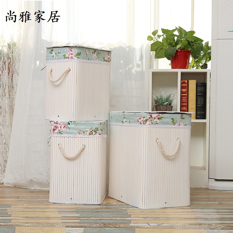 Rattan Storage Basket Dirty Clothes Basket with Cover Bamboo Laundry Basket Fabric Toy Storage Bucket Finishing Basket Home Clothes