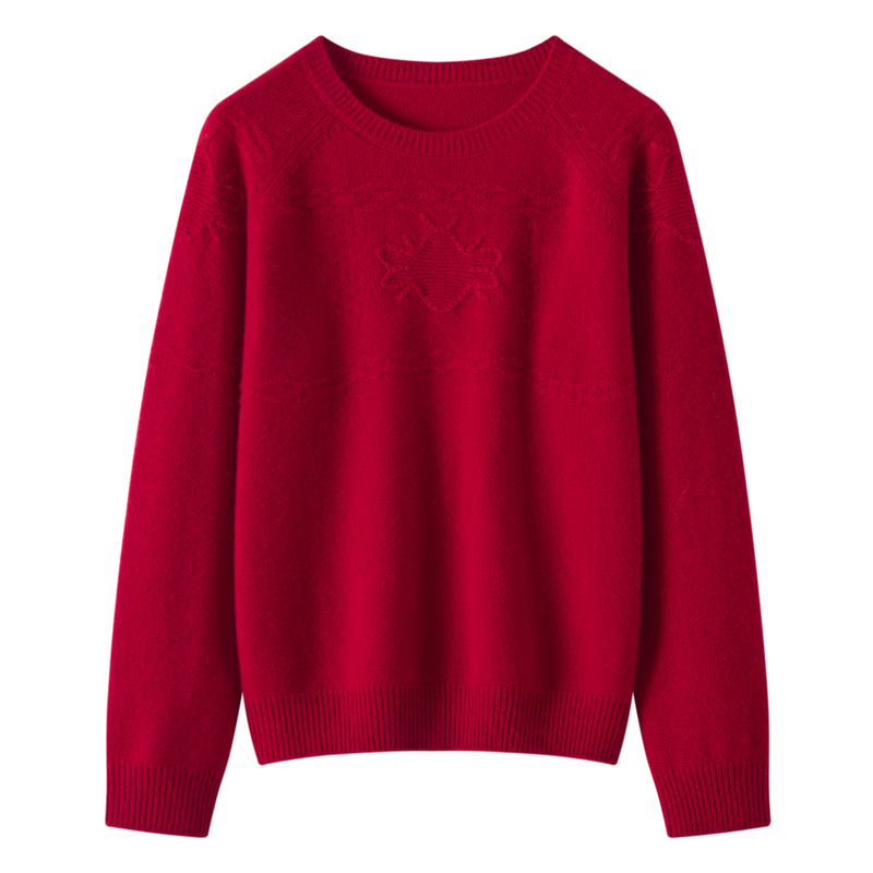 2025 Autumn and Winter New Style Pullover Sweater for Women 100% Pure Cashmere Bee Jacquard Raglan Round Neck Knitwear