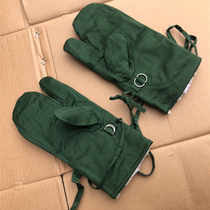 Winter wool warm green three-finger short cloth face leather gloves outdoor cold-proof and thickened universal glove