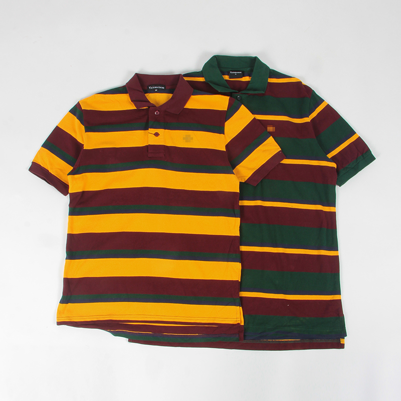 Cut-Label Summer Men's Pure Cotton Breathable Sweat-Absorbent Short-Sleeved Polo Shirt American Casual Multi-Striped Rugby Shirt Cut-Label Summer Men's Pure Cotton Breathable Sweat-Absorbent Short-Sleeved Polo Shirt American Casual Multi-Striped Rugby Shirt