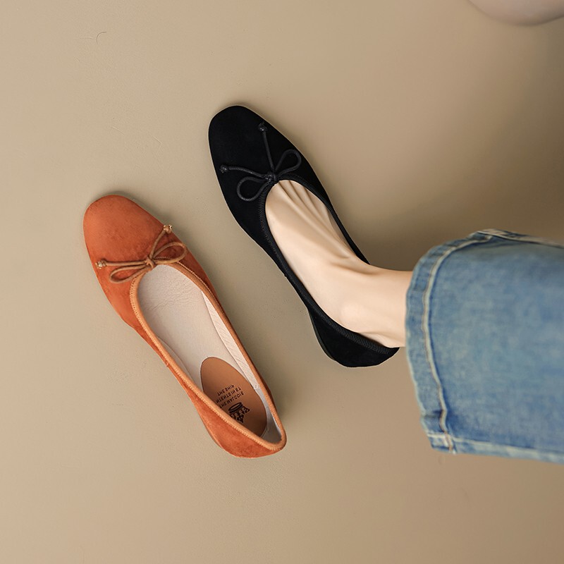 Italy Corso Venezia~ Retro Sheepskin Super Soft Loafers for Women, Flat Soft Sole, Bow Ballet Shoes