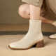 Italian Corso Venezia~Casual Elastic Thick Heel Square Toe Slim Boots Genuine Leather Short Boots Small Ankle Boots Retro